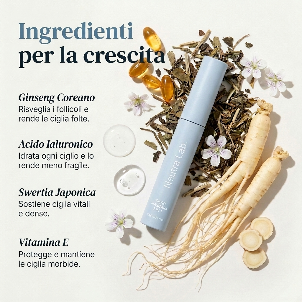 Siero Mascara Coreano 2in1 ai Peptidi per Ciglia Folte